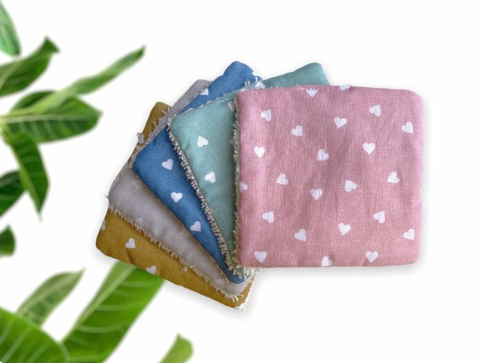 Lingettes lavables bébé 100% coton bio Coeurs, 5 coloris