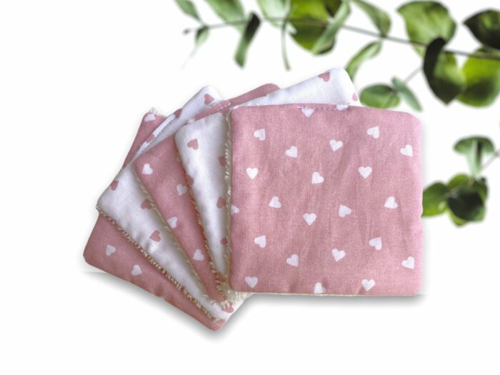 Lingettes lavables 100% coton bio Coeurs Blanc