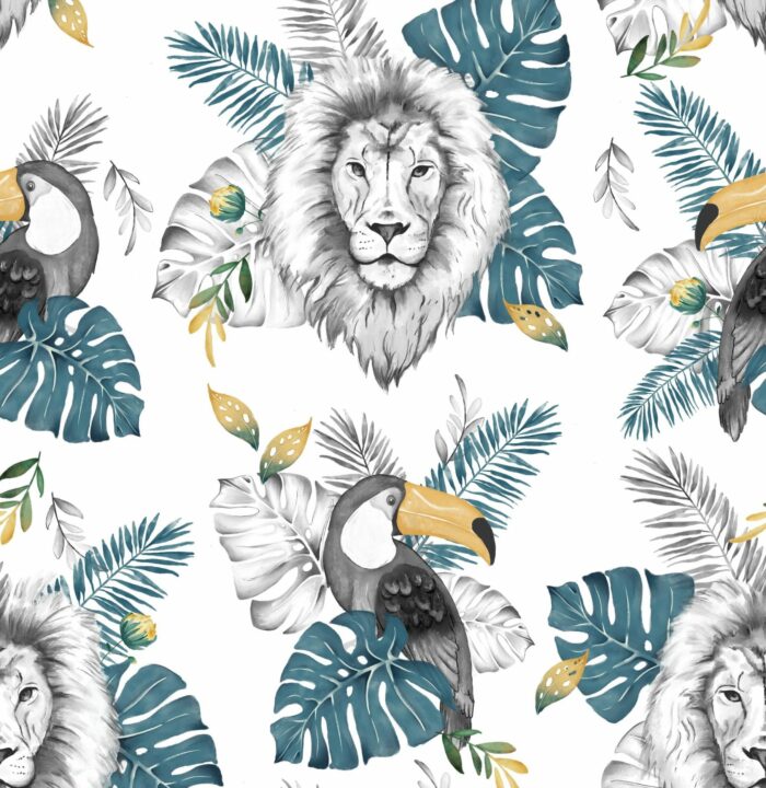Bavoir maternelle, serviette de cantine Monstera Bleu – Image 3