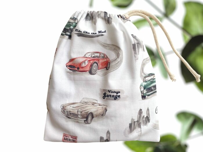 Pochon personnalisé avec broderie prénom Voitures