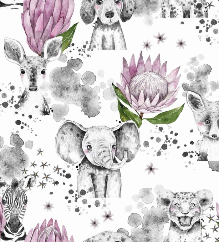 Pochon personnalisé avec broderie prénom Safari Fleurs
