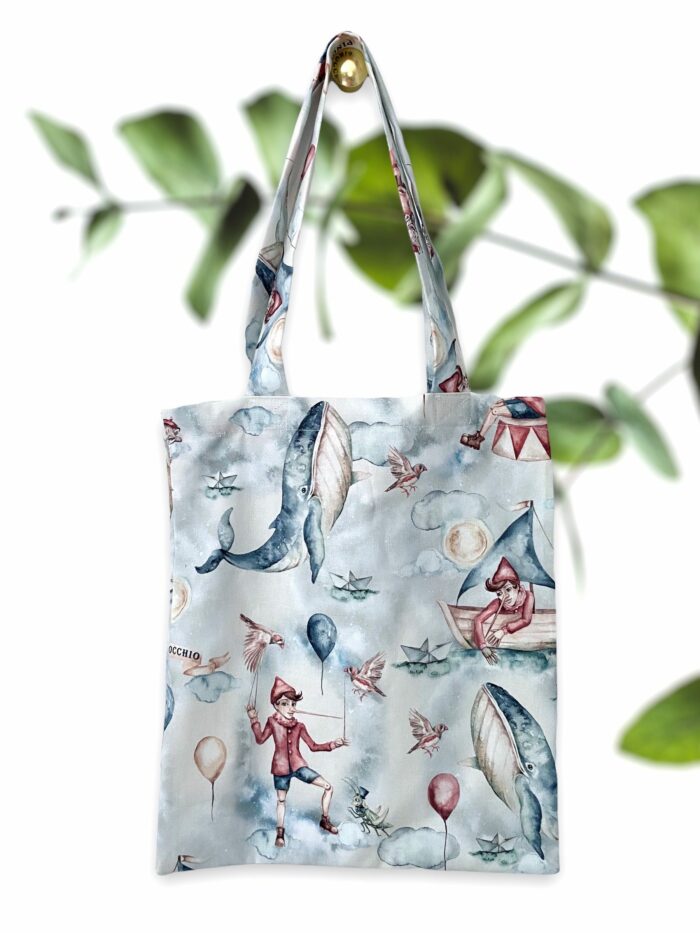 Tote bag Enfant Pinocchio Bleu Clair, Pièce Unique – Image 2