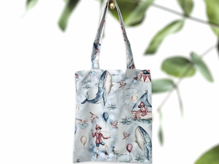 Tote bag Enfant Pinocchio Bleu Clair, Pièce Unique