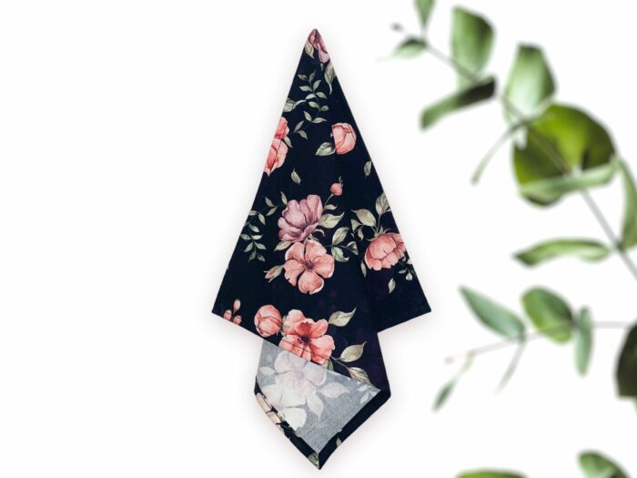 Serviette de table en coton Fleurs Noir