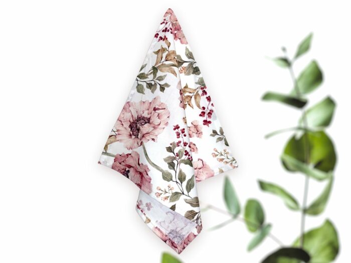 Serviette de table en coton Coquelicots Blanc