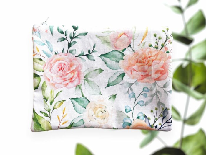 Pochette zippée fleurie, 14 coloris, 20 cm x 15 cm