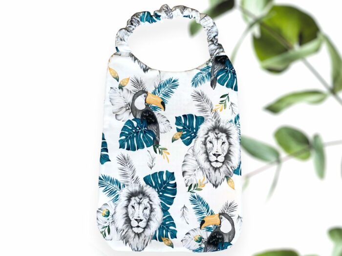 Bavoir maternelle, serviette de cantine Monstera Bleu