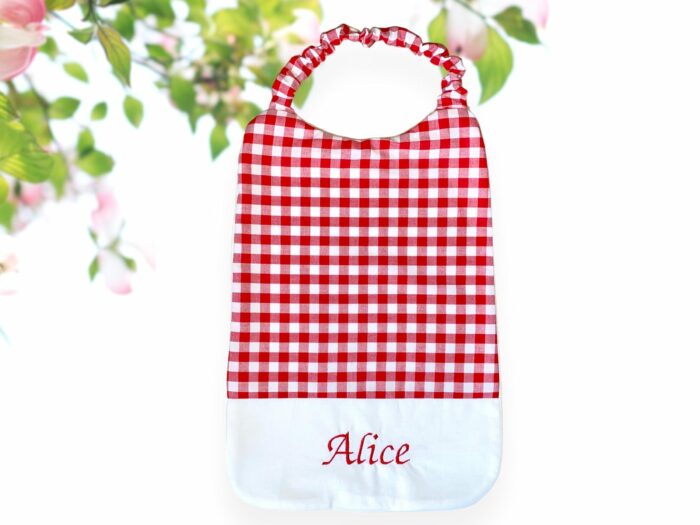 Bavoir maternelle personnalisé brodé prénom, Vichy, 11 coloris – Image 2