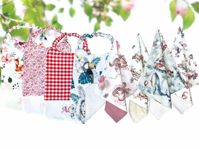 Bavoir maternelle personnalisé brodé prénom, Vichy, 11 coloris – Image 4