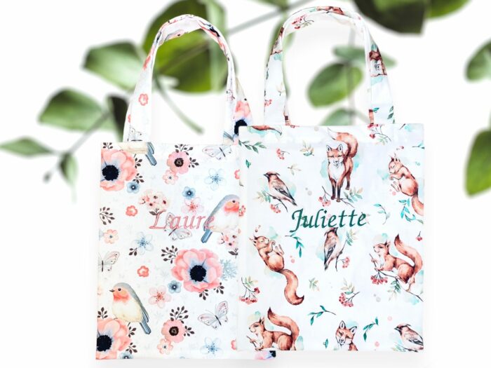 Tote bag brodé prénom, personnalisé, taille Enfants, 50 coloris