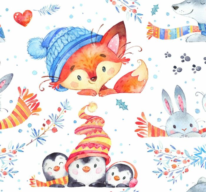 Tissu Imprimé Renard Hiver Blanc, 7 tissus au choix