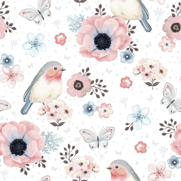 Tissu Imprimé Oiseaux Fleurs, 7 tissus au choix
