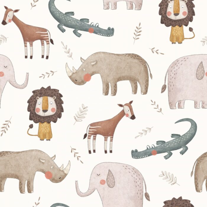 Tissu Imprimé Animaux Afrique Pastel, 7 tissus au choix
