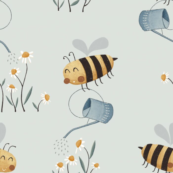 Tissu Imprimé Abeilles Camomille, 7 tissus au choix