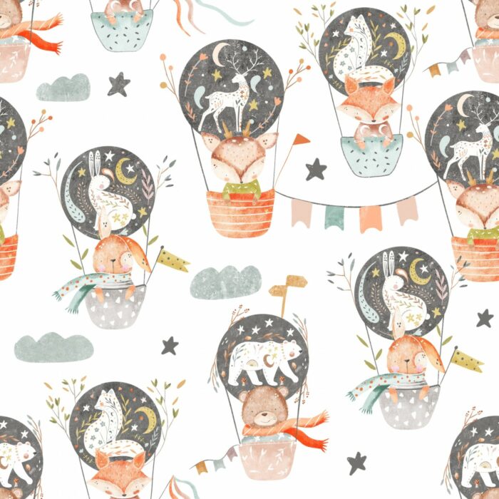 Tissu Imprimé Animaux Ballons Magiques, 7 tissus au choix