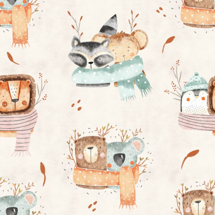 Tissu Imprimé Animaux Calin Automne, 7 tissus au choix