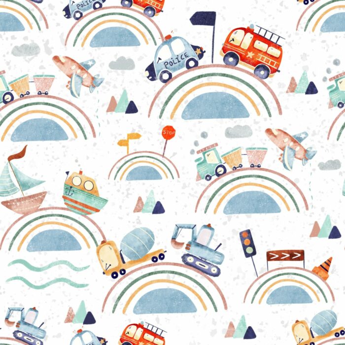 Tissu Imprimé Arc-en-ciel Voitures, 7 tissus au choix