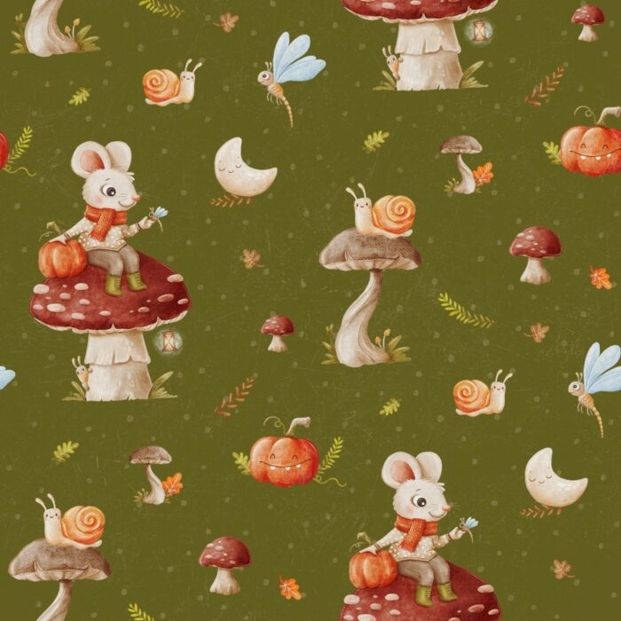 Tissu Imprimé Automne Souris, 10 tissus au choix