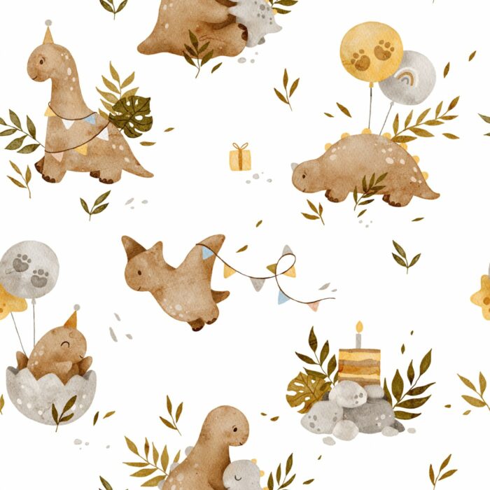 Tissu Imprimé Bébé Dino Anniversaire, 7 tissus au choix
