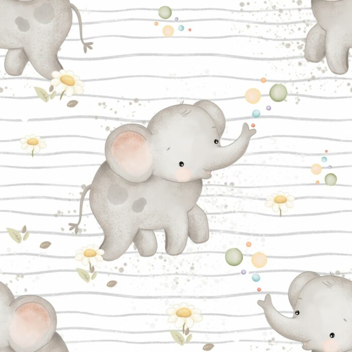 Tissu Imprimé Bébé Éléphant Mignon, 7 tissus au choix