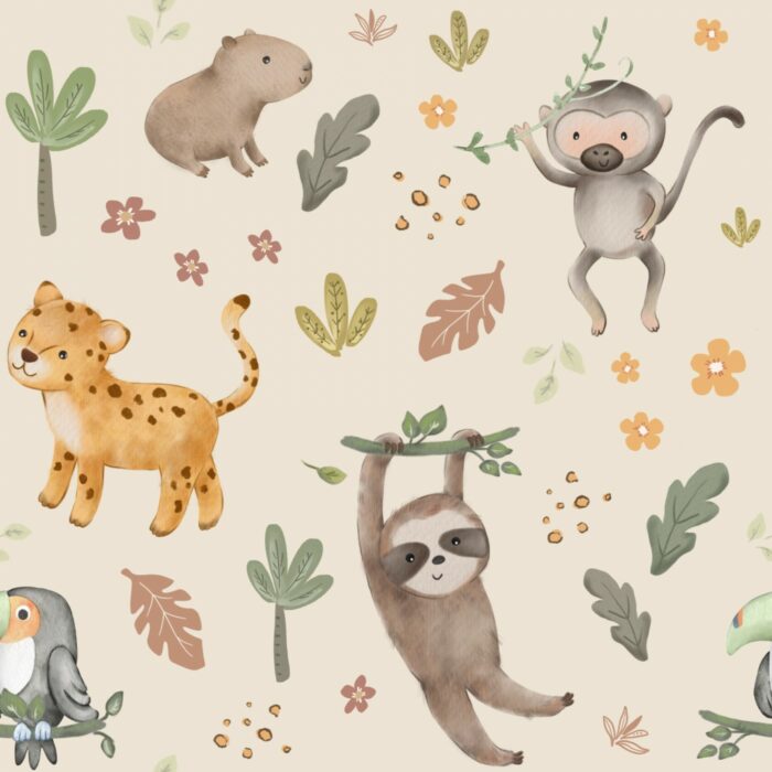 Tissu Imprimé Bébé Jungle Adorable, 10 tissus au choix