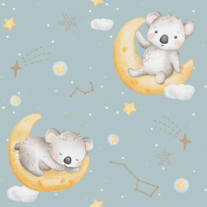 Tissu Imprimé Bébé Koala Lune, 7 tissus au choix