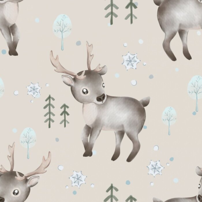 Tissu Imprimé Bébé Renne Hiver, 7 tissus au choix
