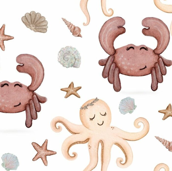 Tissu Imprimé Crabe Mignon, 7 tissus au choix