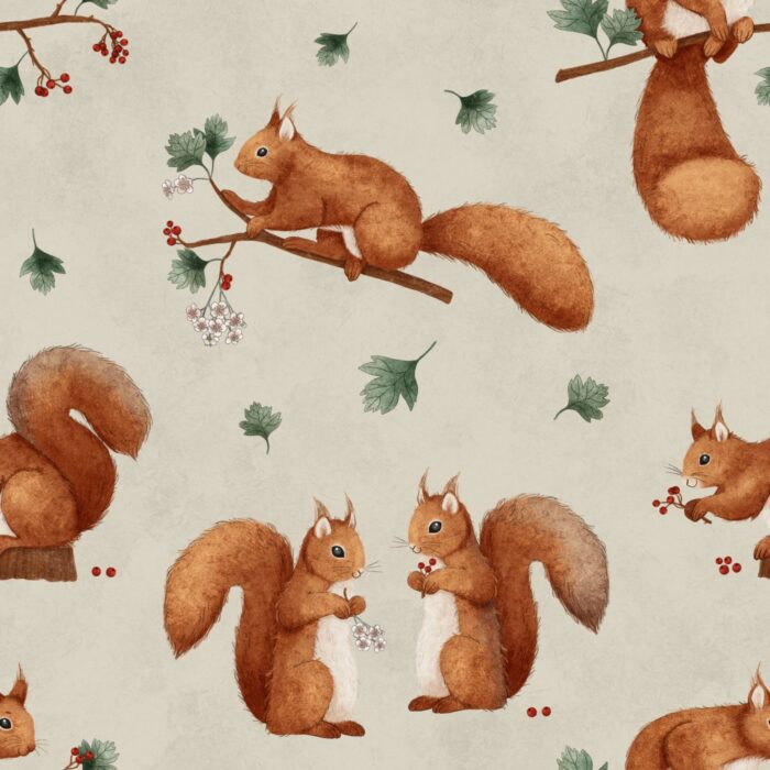Tissu Imprimé Bébé Écureuil Arbre, 10 tissus au choix
