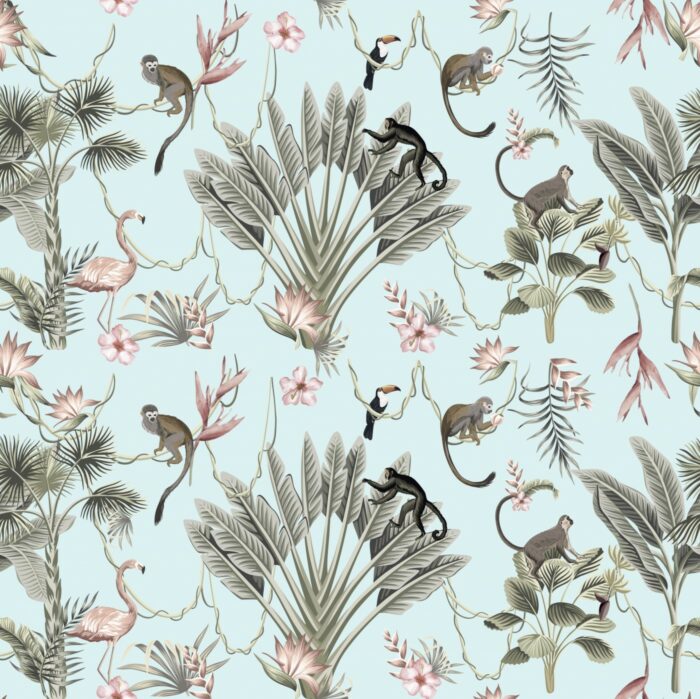 Tissu Imprimé Flamant Rose Animaux Bleu, 7 tissus au choix
