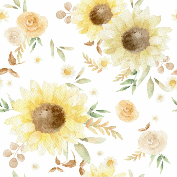 Tissu Imprimé Fleuri Tournesol Aquerelle, 7 tissus au choix