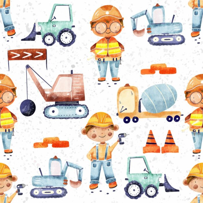 Tissu Imprimé Garçon Chantier, 7 tissus au choix