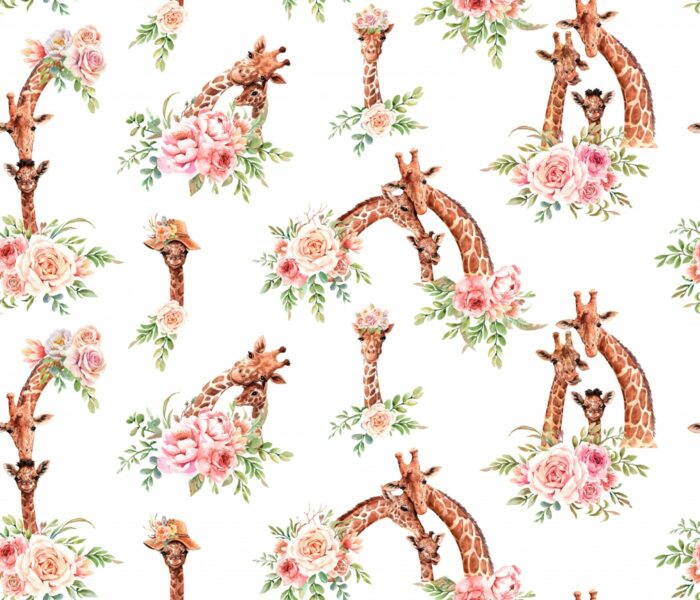 Tissu Imprimé Girafes Roses, 7 tissus au choix