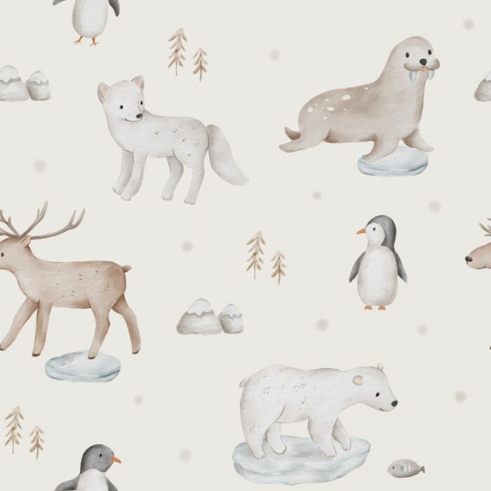 Tissu Imprimé Hiver Animaux Arctique, 7 tissus au choix