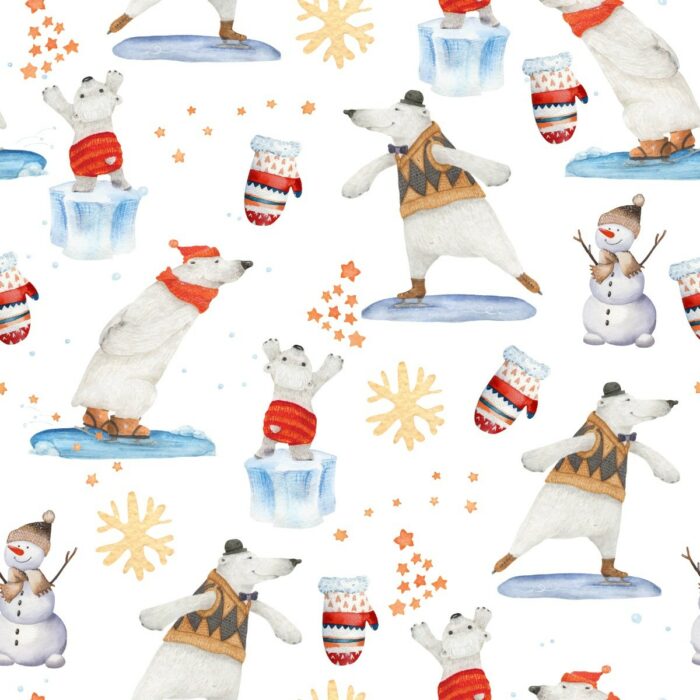 Tissu Imprimé Hiver Animaux Neige, 7 tissus au choix