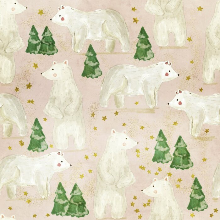 Tissu Imprimé Hiver Ours Blanc, 7 tissus au choix