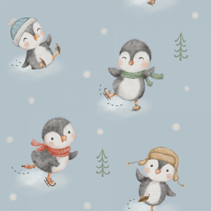 Tissu Imprimé Hiver Pingouin Mignon, 7 tissus au choix
