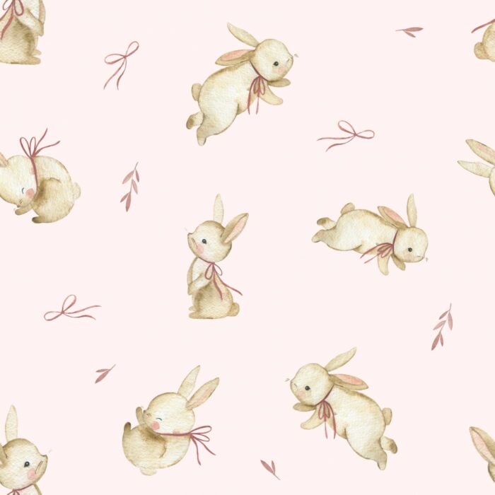 Tissu Imprimé Lapin Douceur Rose, 7 tissus au choix