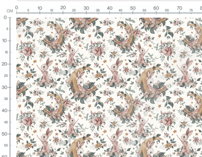 Tissu Imprimé Lapin Mignon Lune Fleuri Crème, 7 tissus au choix – Image 2