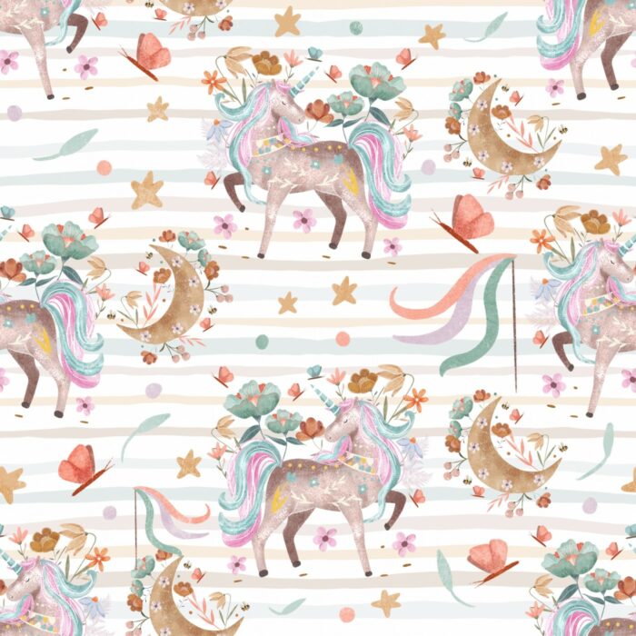 Tissu Imprimé Licorne Lune, 10 tissus au choix