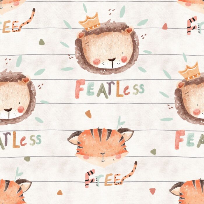Tissu Imprimé Lion Courageux, 7 tissus au choix