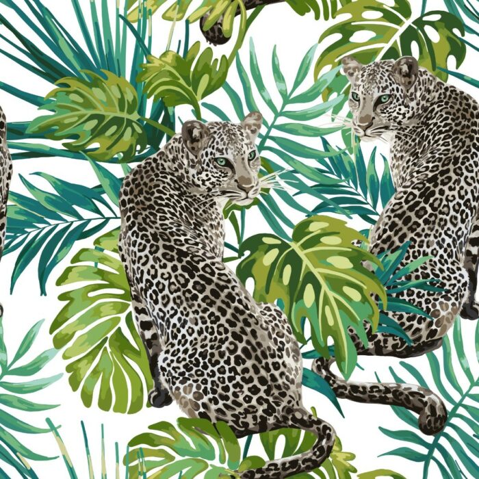 Tissu Imprimé Monstera Panthères, 7 tissus au choix