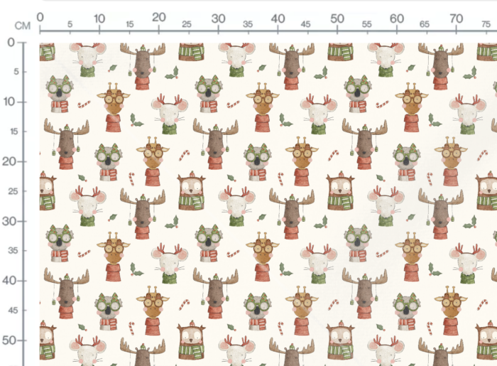 Tissu Imprimé Noel Animaux Lunettes Crème, 7 tissus au choix – Image 3