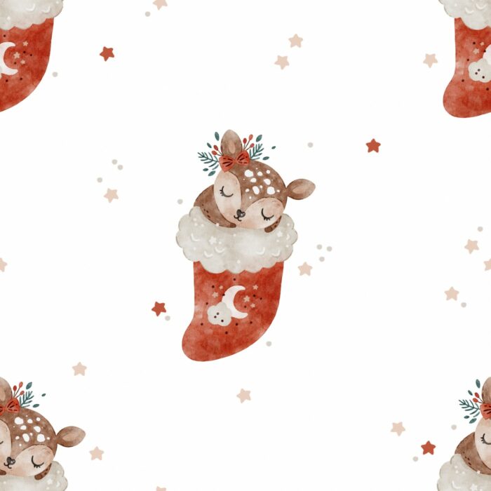 Tissu Imprimé Noel Bébé Faon, 7 tissus au choix