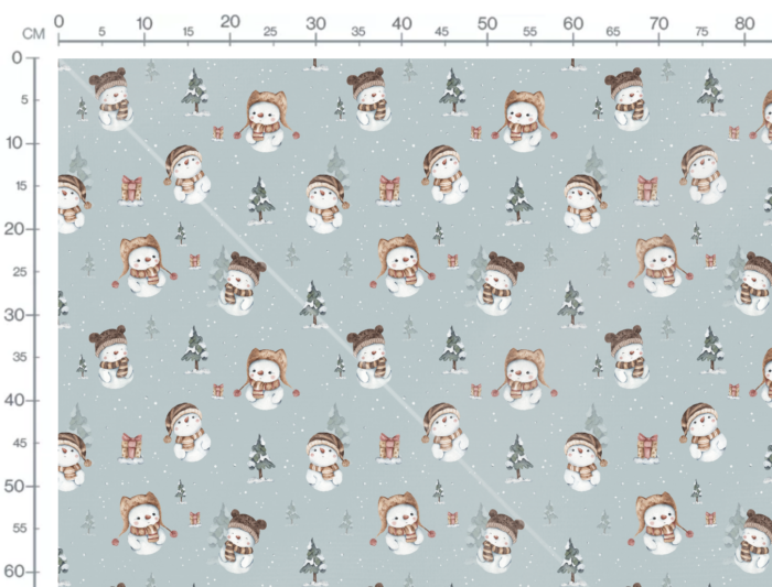 Tissu Imprimé Noel Bonhomme de Neige Bleu, 7 tissus au choix – Image 3