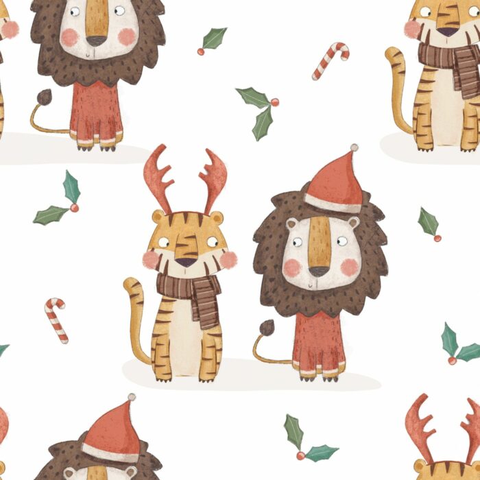 Tissu Imprimé Noel Lion Tigre, 7 tissus au choix