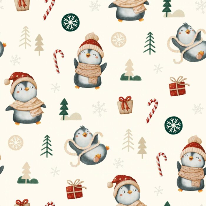 Tissu Imprimé Noel Petit Pingouin, 11 tissus au choix