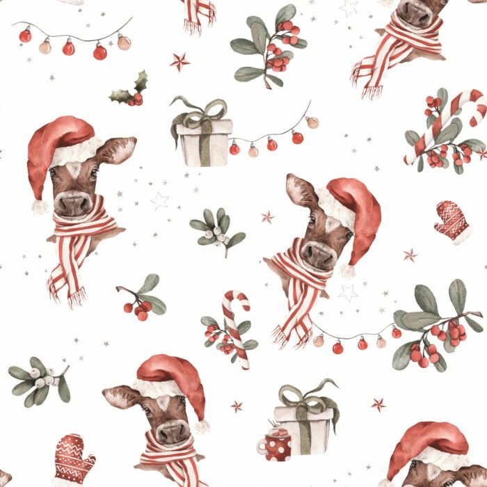 Tissu Imprimé Noel Vache Rigolote, 7 tissus au choix
