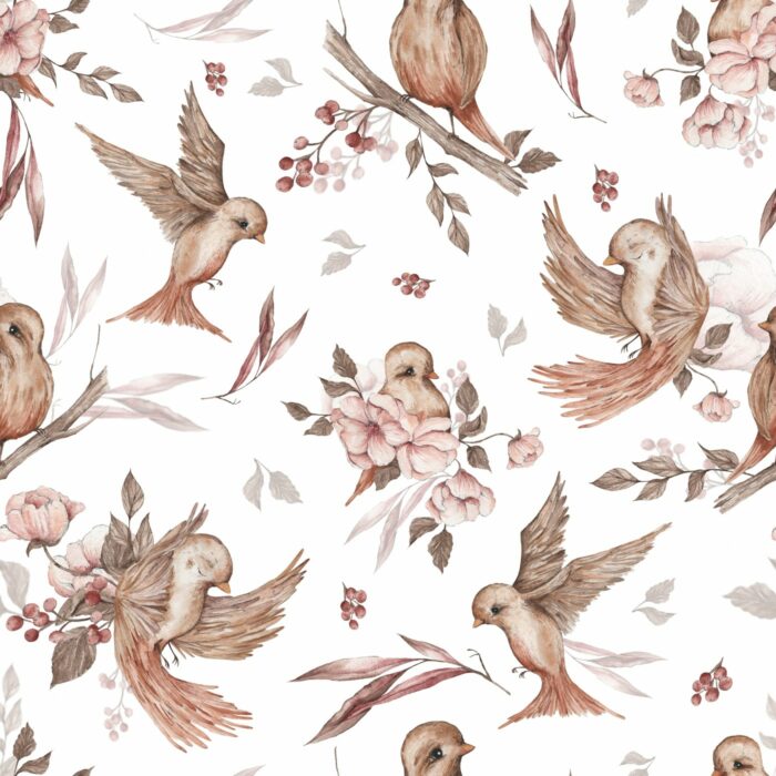 Tissu Imprimé Fleuri Oiseaux Mignons, 10 tissus au choix