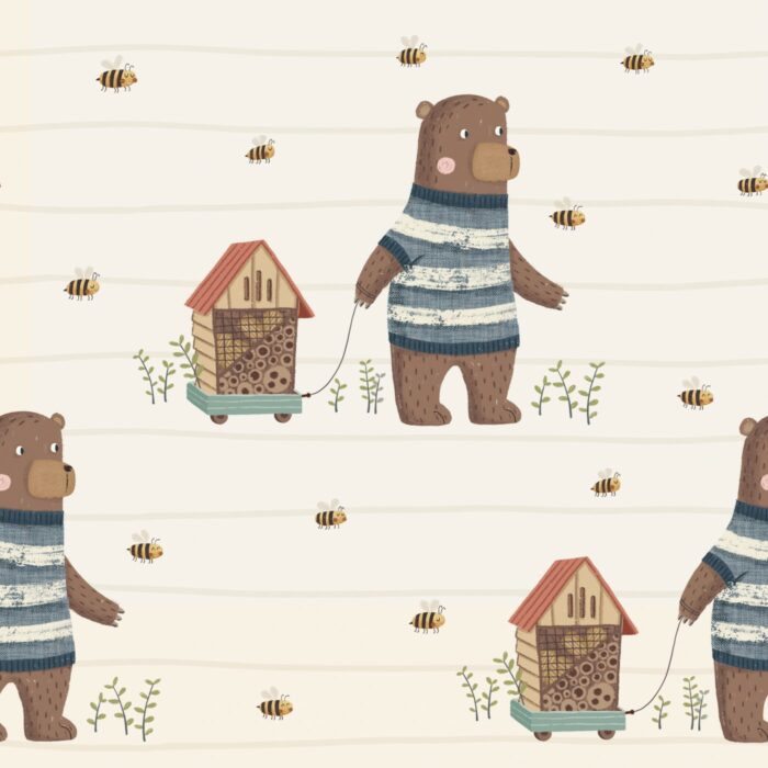 Tissu Imprimé Ourson Abeilles, 11 tissus au choix